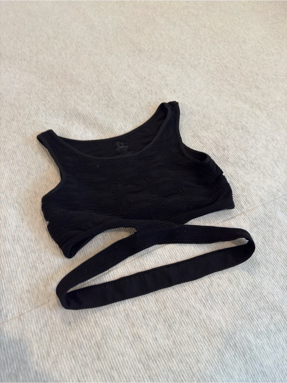 Black Ribbed Wrap Crop Top - 0 Brand